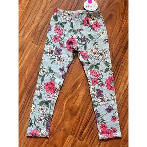 NWT Dot Dot Smile Leggings Classic Florals Pattern Blue Background 3/4